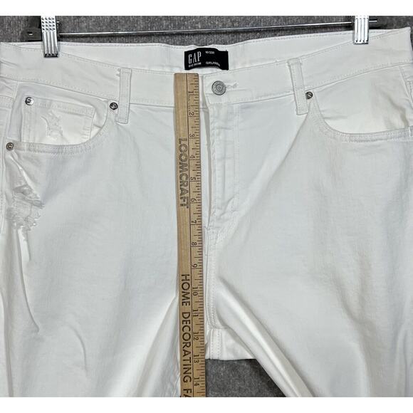 Gap Denim Distressed Girlfriend Jeans Womens Size 16 Optic White Pockets - Picture 7 of 9